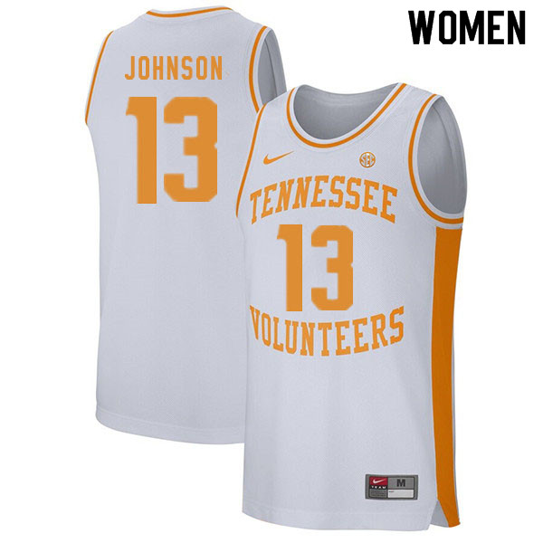 Women #13 Jalen Johnson Tennessee Volunteers College Basketball Jerseys Sale-White